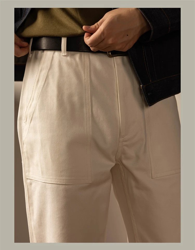 Red Tornado Herringbone Work Pants in White Straight Leg Vintage Deck Trousers