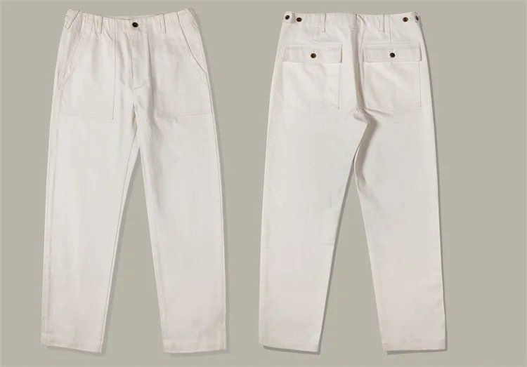 Red Tornado Herringbone Work Pants in White Straight Leg Vintage Deck Trousers