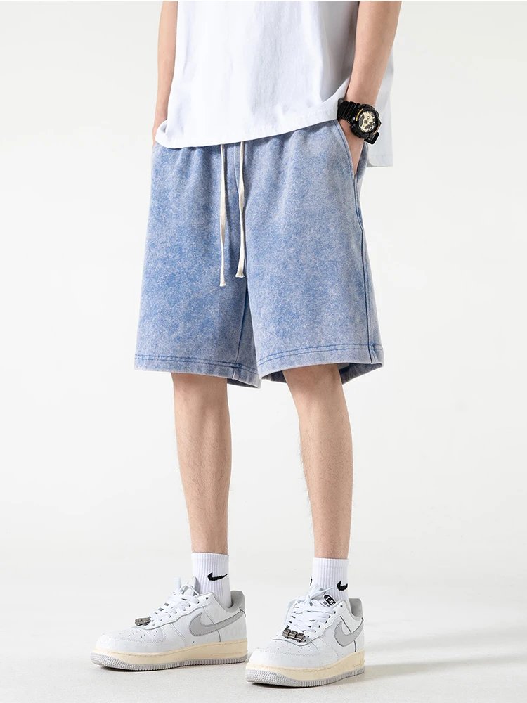 320G Heavy Cotton Summer Men's Shorts High Street Washed Short Pants Drawstring Baggy Sweatshorts Korean Fashion Casual Shorts