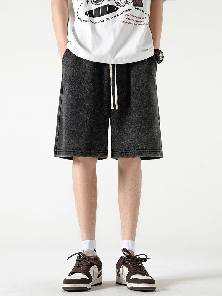 320G Heavy Cotton Summer Men's Shorts High Street Washed Short Pants Drawstring Baggy Sweatshorts Korean Fashion Casual Shorts