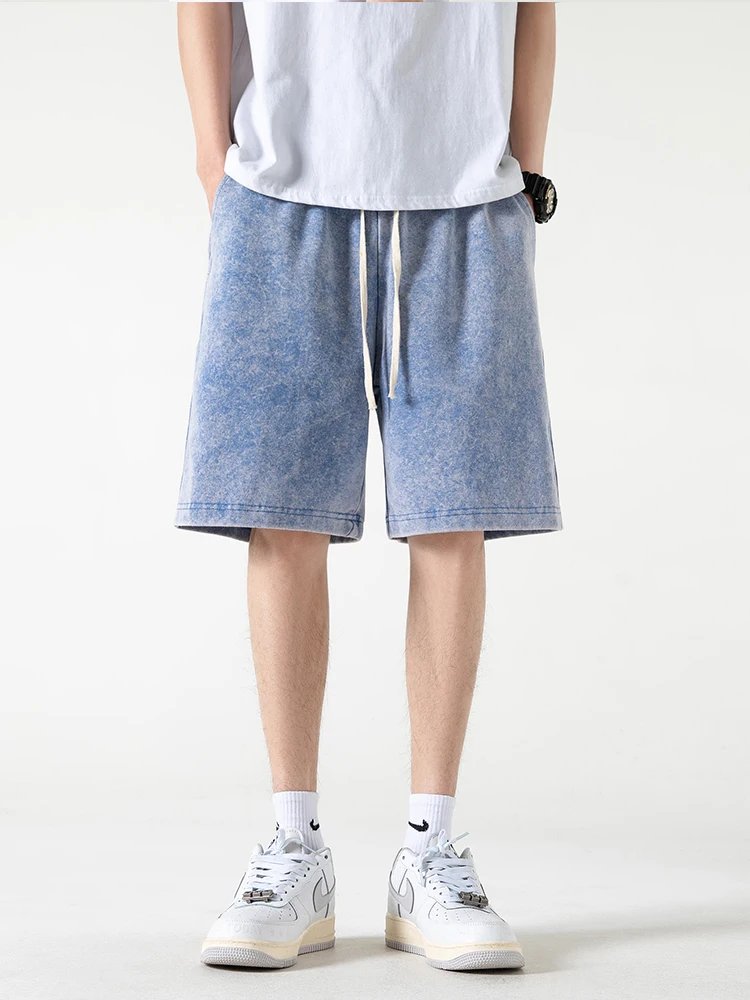 320G Heavy Cotton Summer Men's Shorts High Street Washed Short Pants Drawstring Baggy Sweatshorts Korean Fashion Casual Shorts