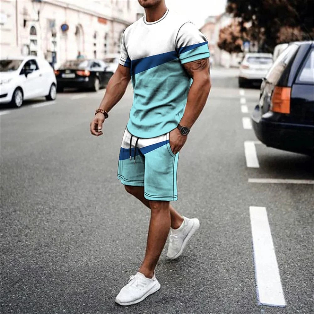 Summer 2024 New Men's T-Shirt Suit Fashion Sports Shorts Short-Sleeved Two-Piece Suit