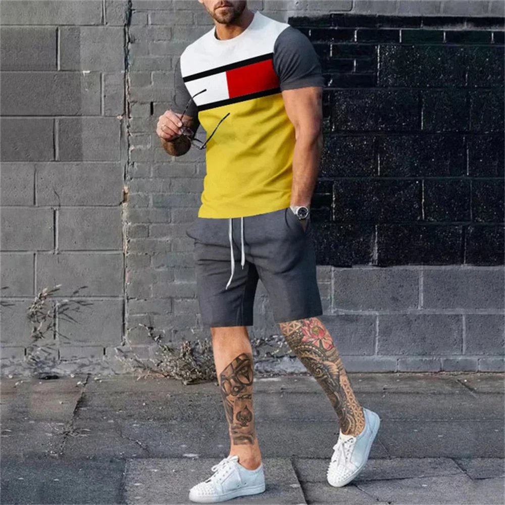 Summer 2024 New Men's T-Shirt Suit Fashion Sports Shorts Short-Sleeved Two-Piece Suit