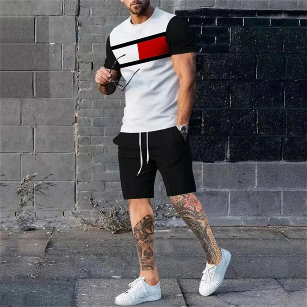 Summer 2024 New Men's T-Shirt Suit Fashion Sports Shorts Short-Sleeved Two-Piece Suit