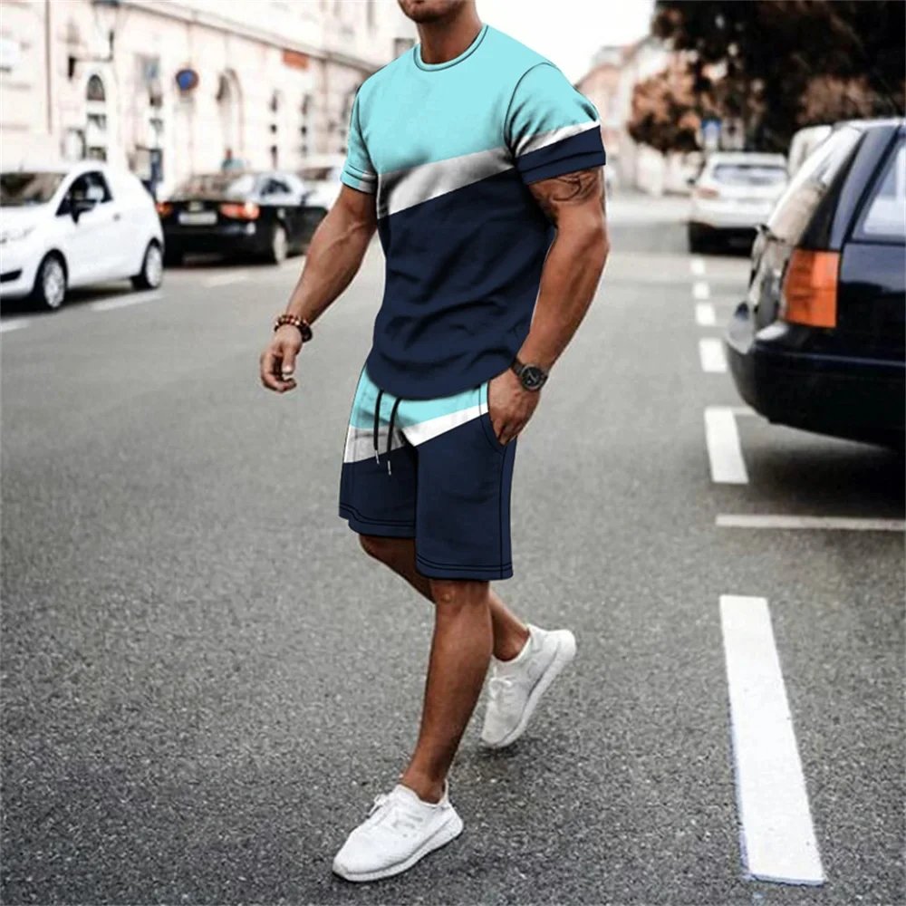 Summer 2024 New Men's T-Shirt Suit Fashion Sports Shorts Short-Sleeved Two-Piece Suit