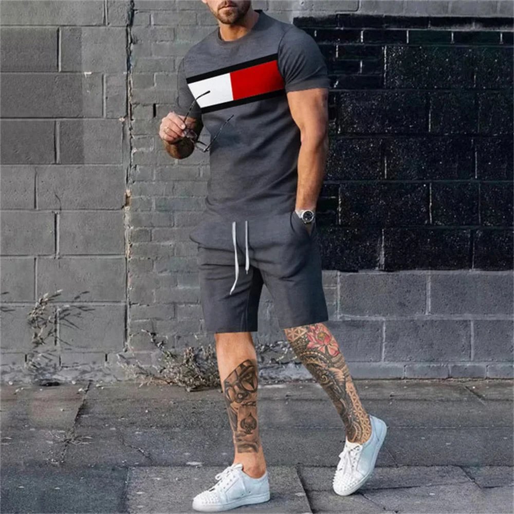 Summer 2024 New Men's T-Shirt Suit Fashion Sports Shorts Short-Sleeved Two-Piece Suit