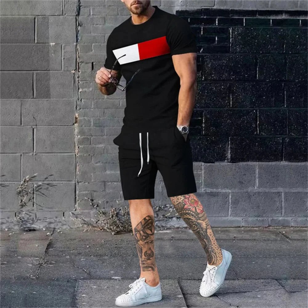 Summer 2024 New Men's T-Shirt Suit Fashion Sports Shorts Short-Sleeved Two-Piece Suit