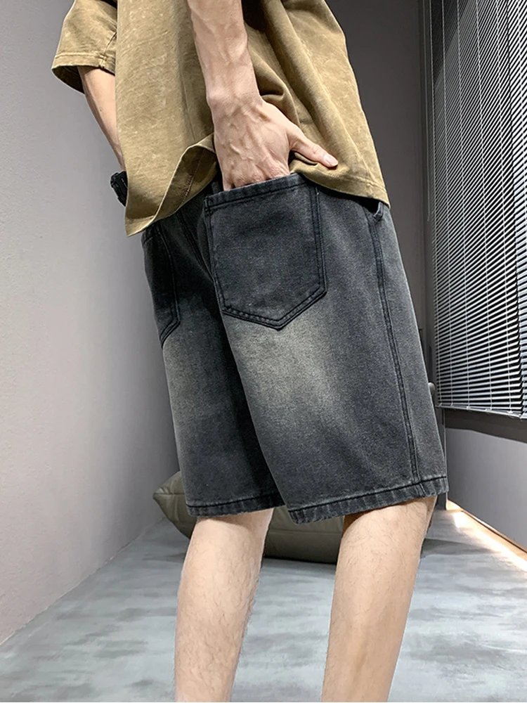 2024 New Summer Denim Shorts Men Korean Fashion Washed Cotton Baggy Short Jeans Pants Drawstring Loose Straight Casual Shorts