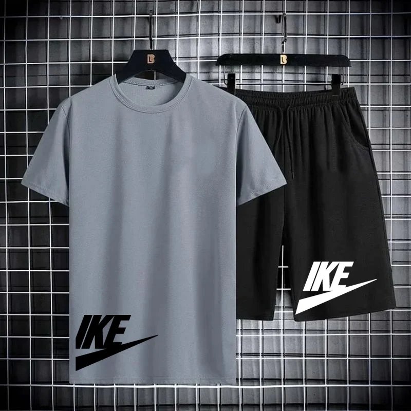 Men's short-sleeved T-shirt and sports shorts set, casual office style, Korean fashion, summer short-sleeved T-shirt set