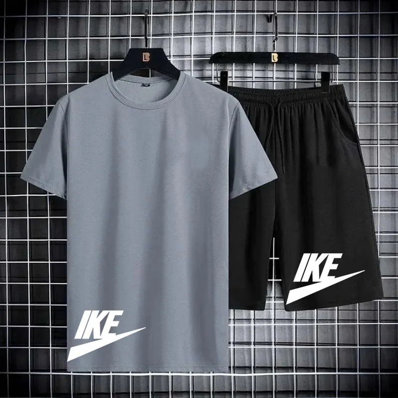 Men's short-sleeved T-shirt and sports shorts set, casual office style, Korean fashion, summer short-sleeved T-shirt set