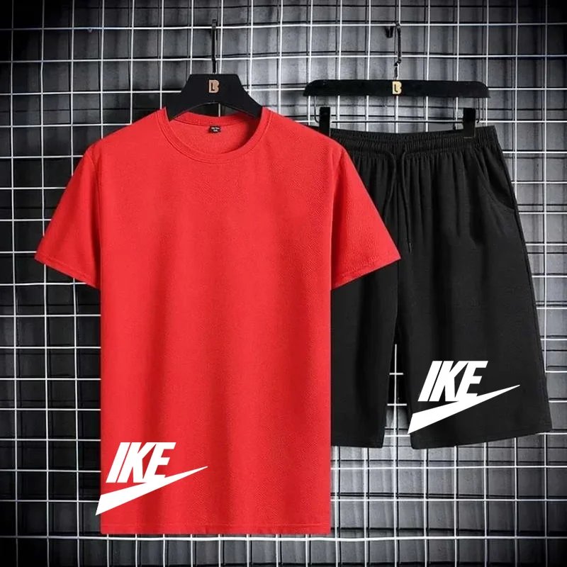 Men's short-sleeved T-shirt and sports shorts set, casual office style, Korean fashion, summer short-sleeved T-shirt set