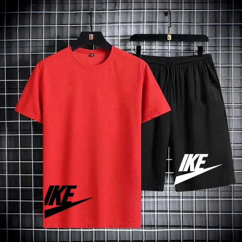 Men's short-sleeved T-shirt and sports shorts set, casual office style, Korean fashion, summer short-sleeved T-shirt set