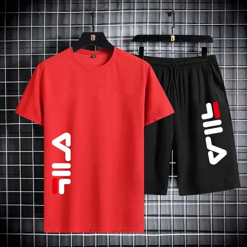 2024 new summer men's suit fashion Korean sportswear men's short sleeve T-shirt + sportswear shorts men's casual printed clothin