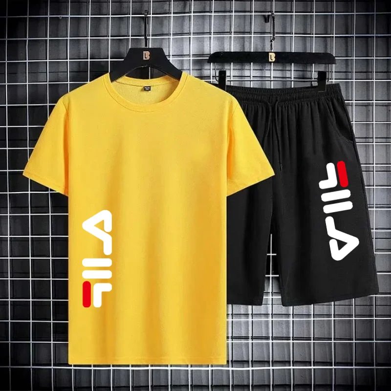 2024 new summer men's suit fashion Korean sportswear men's short sleeve T-shirt + sportswear shorts men's casual printed clothin