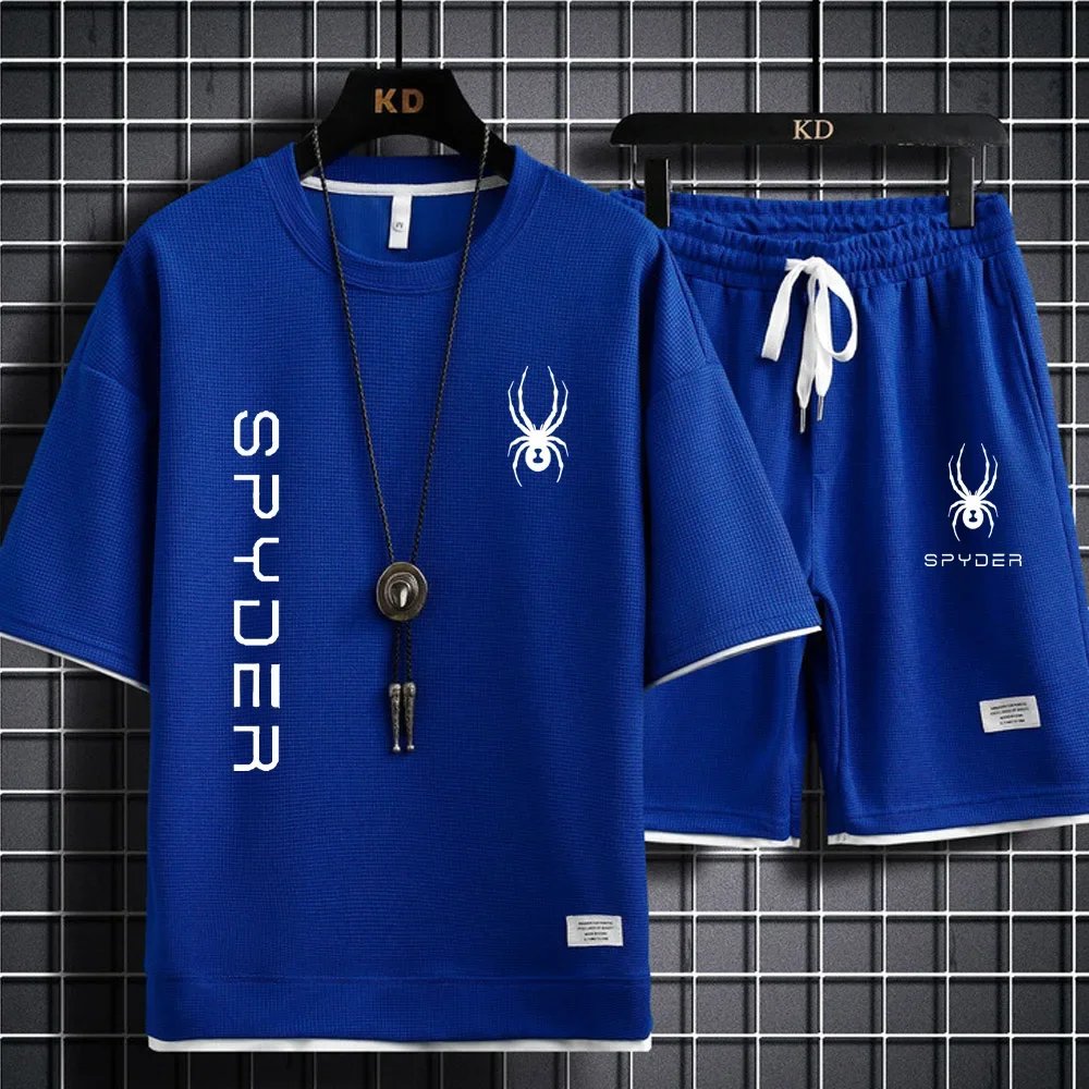 SPYDER Summer Men Clothing Tracksuit Sets Korea Fashion Harajuku Tracksuit Men 2 Piece Set Casual Short Sleeve T Shirts+Shorts