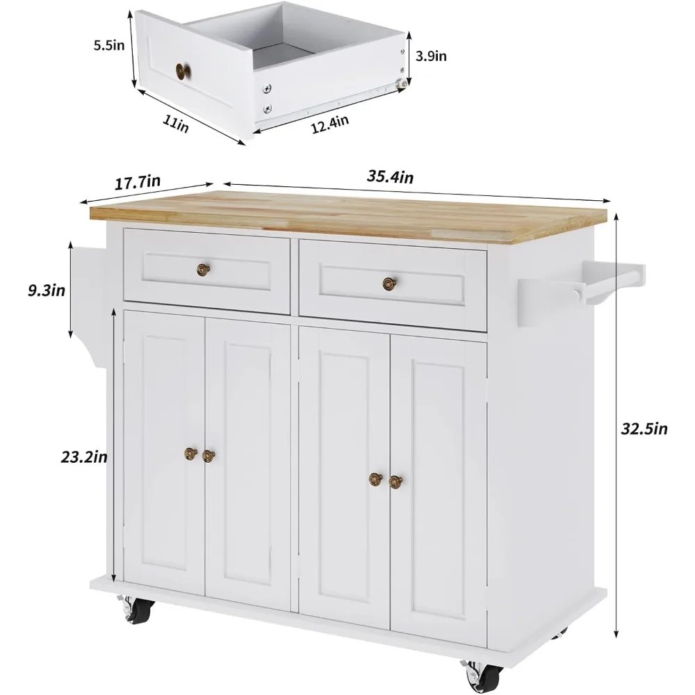 Kitchen Island Cart with Storage Kitchen Cart with Wheels Bar Serving Cart with Large Countertop, with Towel Holder