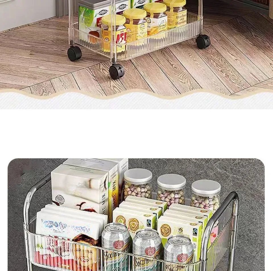 Storage Trolley Transparent Acrylic Rack Cart Cosmetics With Baskets Bedroom Living Room Snack Storage Shelf Kitchen Trolleys