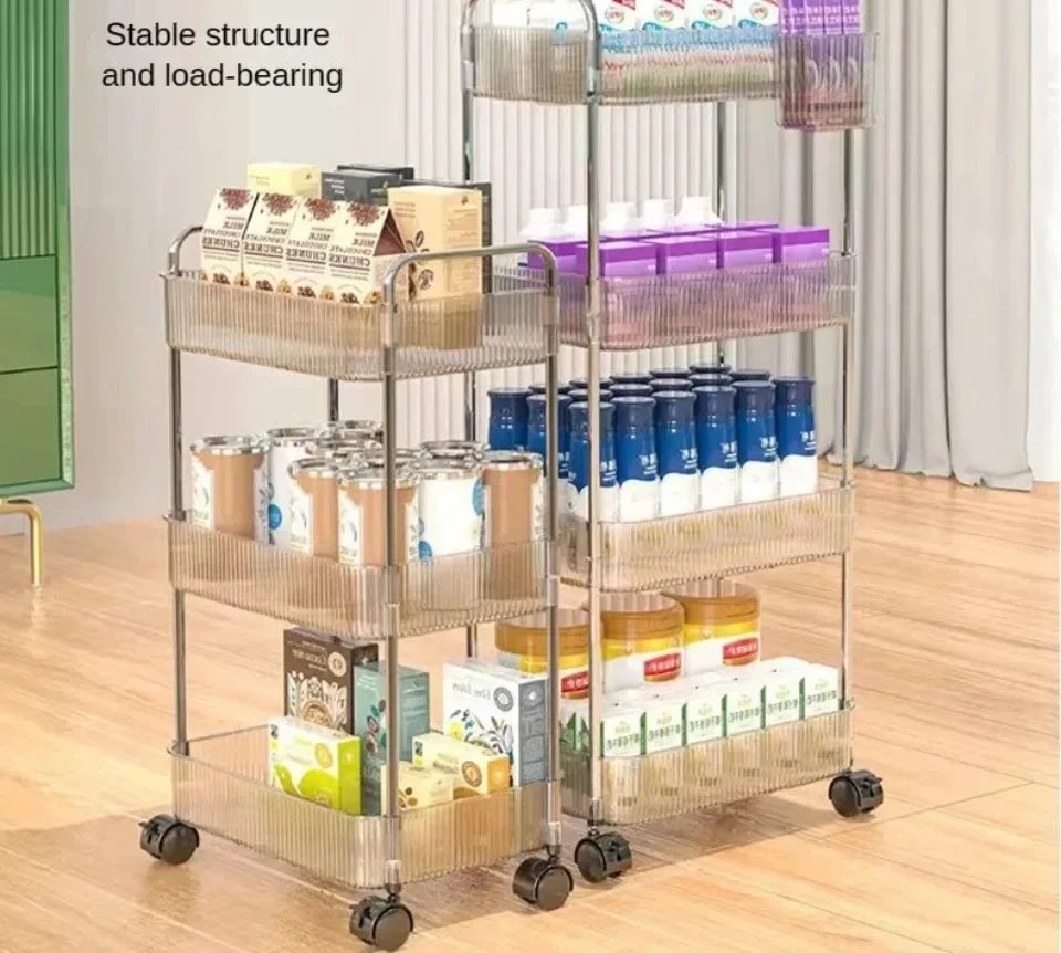 Storage Trolley Transparent Acrylic Rack Cart Cosmetics With Baskets Bedroom Living Room Snack Storage Shelf Kitchen Trolleys