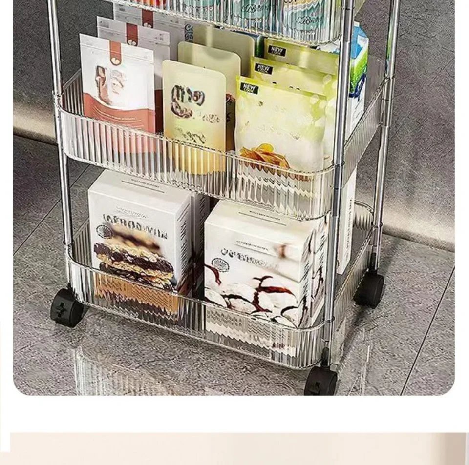 Storage Trolley Transparent Acrylic Rack Cart Cosmetics With Baskets Bedroom Living Room Snack Storage Shelf Kitchen Trolleys