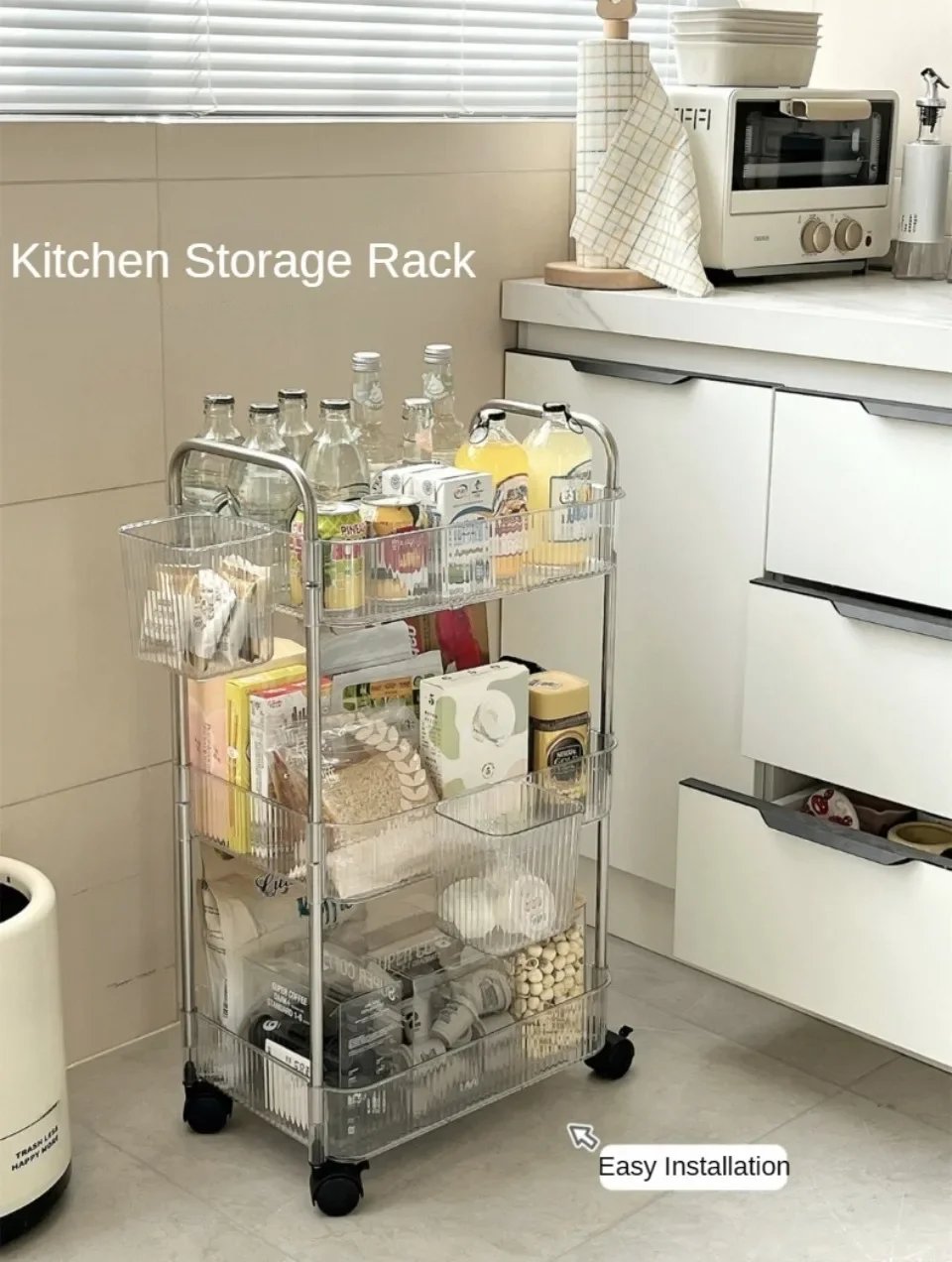 Storage Trolley Transparent Acrylic Rack Cart Cosmetics With Baskets Bedroom Living Room Snack Storage Shelf Kitchen Trolleys