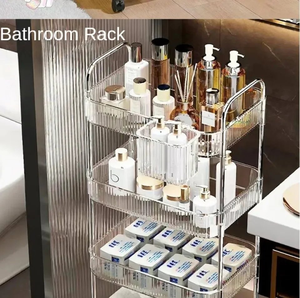 Storage Trolley Transparent Acrylic Rack Cart Cosmetics With Baskets Bedroom Living Room Snack Storage Shelf Kitchen Trolleys