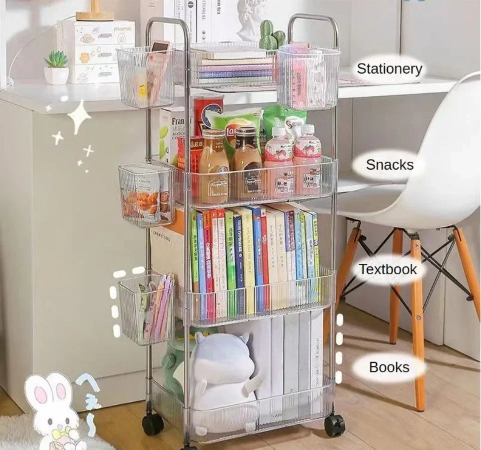 Storage Trolley Transparent Acrylic Rack Cart Cosmetics With Baskets Bedroom Living Room Snack Storage Shelf Kitchen Trolleys