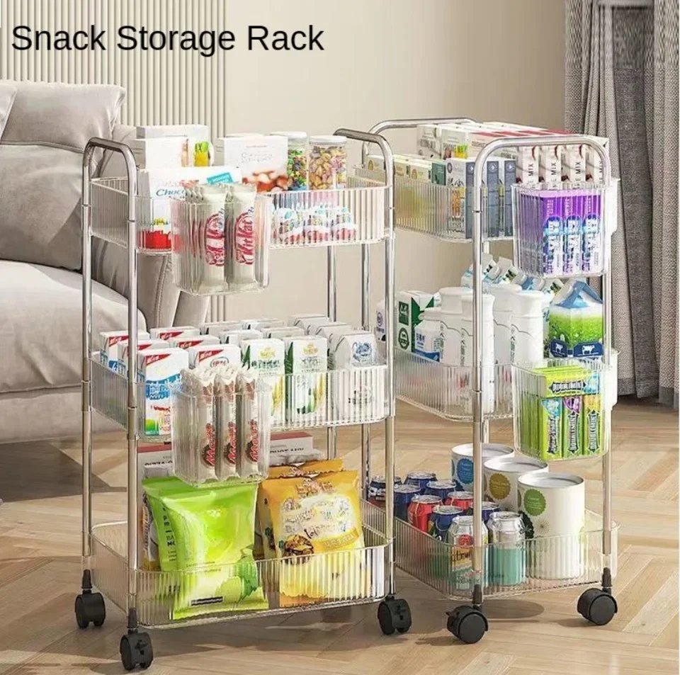 Storage Trolley Transparent Acrylic Rack Cart Cosmetics With Baskets Bedroom Living Room Snack Storage Shelf Kitchen Trolleys