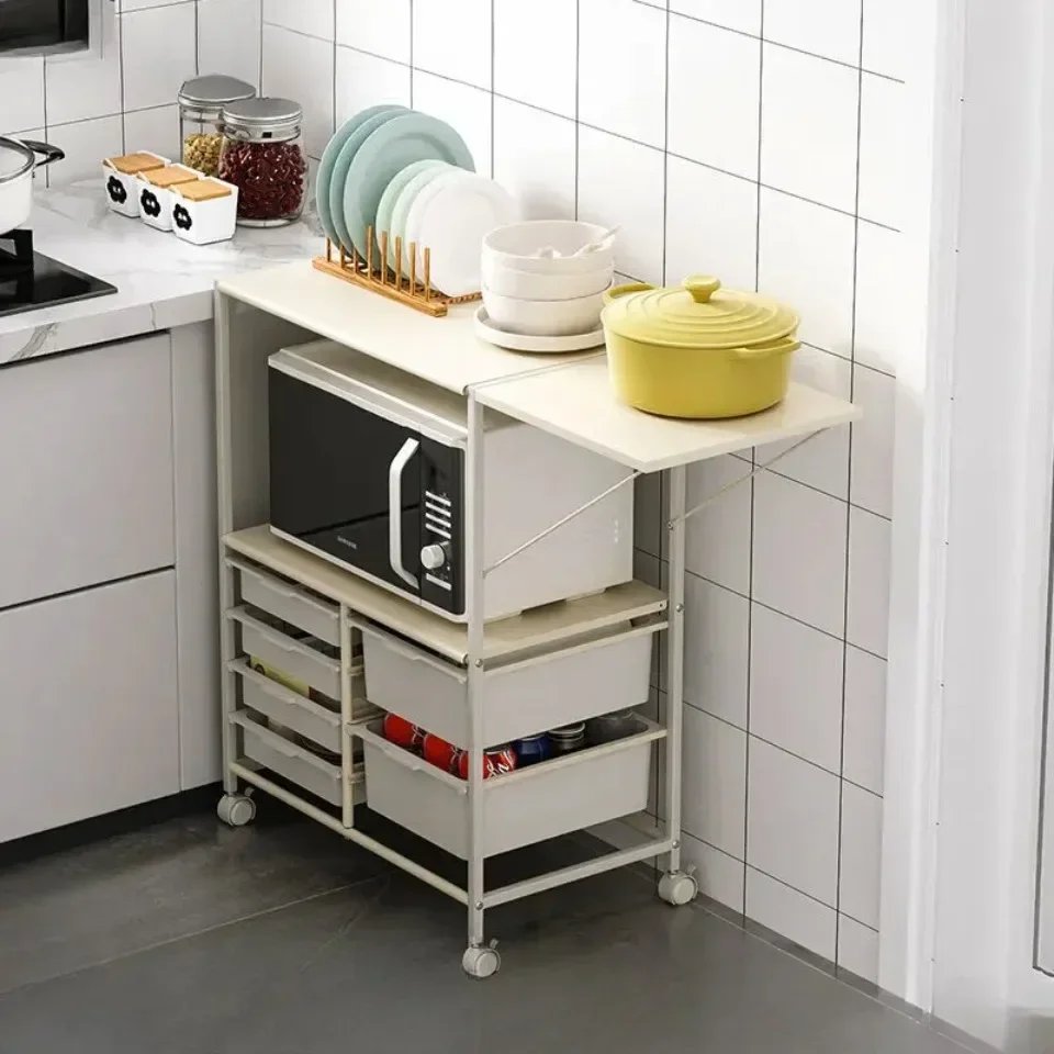 Microwave Storage Cart Multi Layer Kitchen Handcart Side Cabinets With wheels Extension Design Kitchen Side Cabinets Handcart