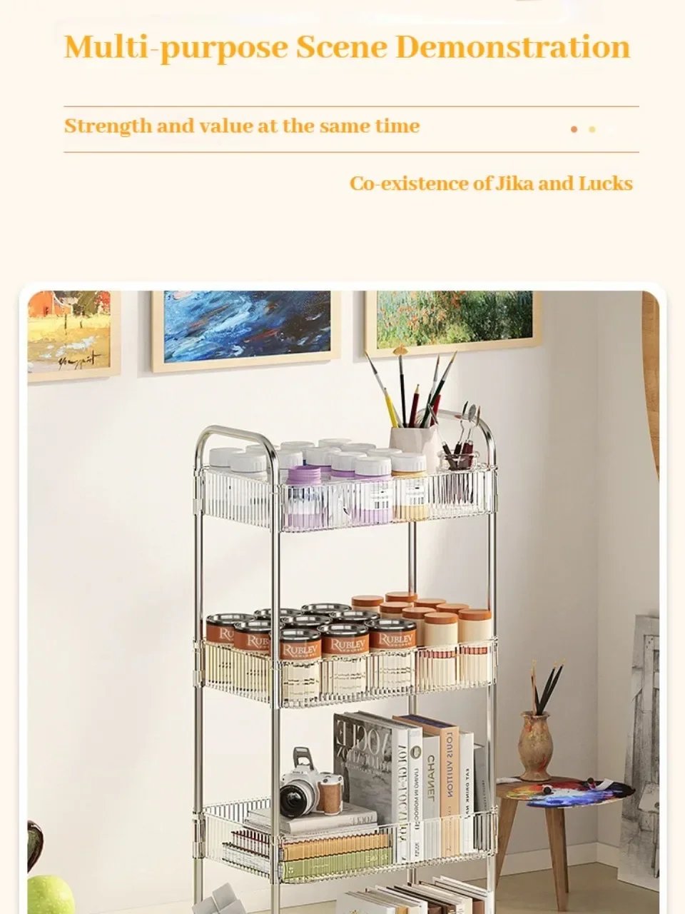 Transparent Acrylic Trolley Storage Rack Multilayer Rolling Cart with Removable Hanging Basket Bathroom Acrylic Makeup Bookshelf