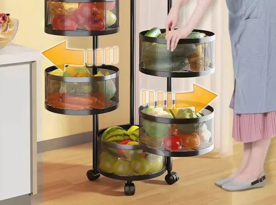 Vegetable Basket Storage Rack Multi-Layer Fruit Basket Round Movable Rotating Shelf Multi-functional Rotating Kitchen Trolley Vegetable Basket Storage Rack Multi-Layer Fruit Basket Round Movable Rotating Shelf Multi-functional Rotating Kitchen Trolley