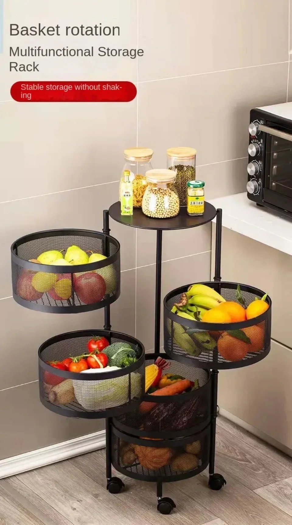 Vegetable Basket Storage Rack Multi-Layer Fruit Basket Round Movable Rotating Shelf Multi-functional Rotating Kitchen Trolley Vegetable Basket Storage Rack Multi-Layer Fruit Basket Round Movable Rotating Shelf Multi-functional Rotating Kitchen Trolley
