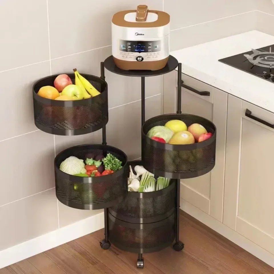 Vegetable Basket Storage Rack Multi-Layer Fruit Basket Round Movable Rotating Shelf Multi-functional Rotating Kitchen Trolley Vegetable Basket Storage Rack Multi-Layer Fruit Basket Round Movable Rotating Shelf Multi-functional Rotating Kitchen Trolley