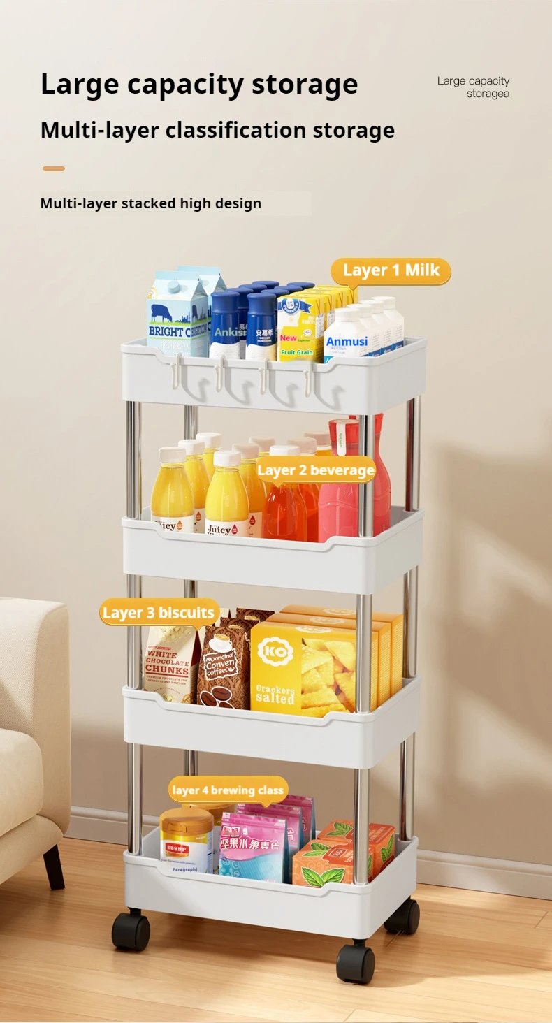 Bookshelf Mobile Rolling Cart Kitchen and Storage Organizer cart with Wheels Home Accessories kitchen storages Removable Trolley