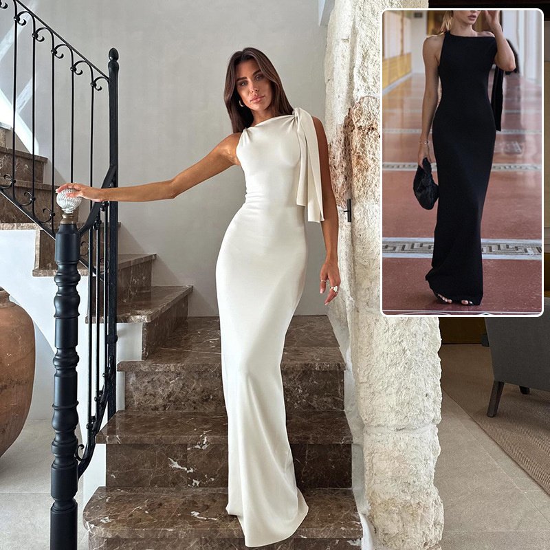 Elegant One-Shoulder Ribbon Evening Dress