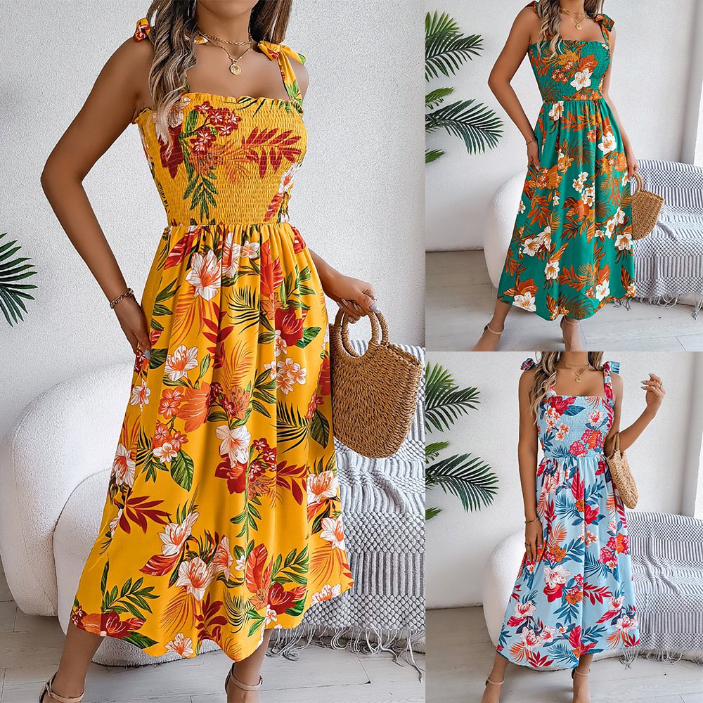Flowers Print  Holiday Beach Long Dresses