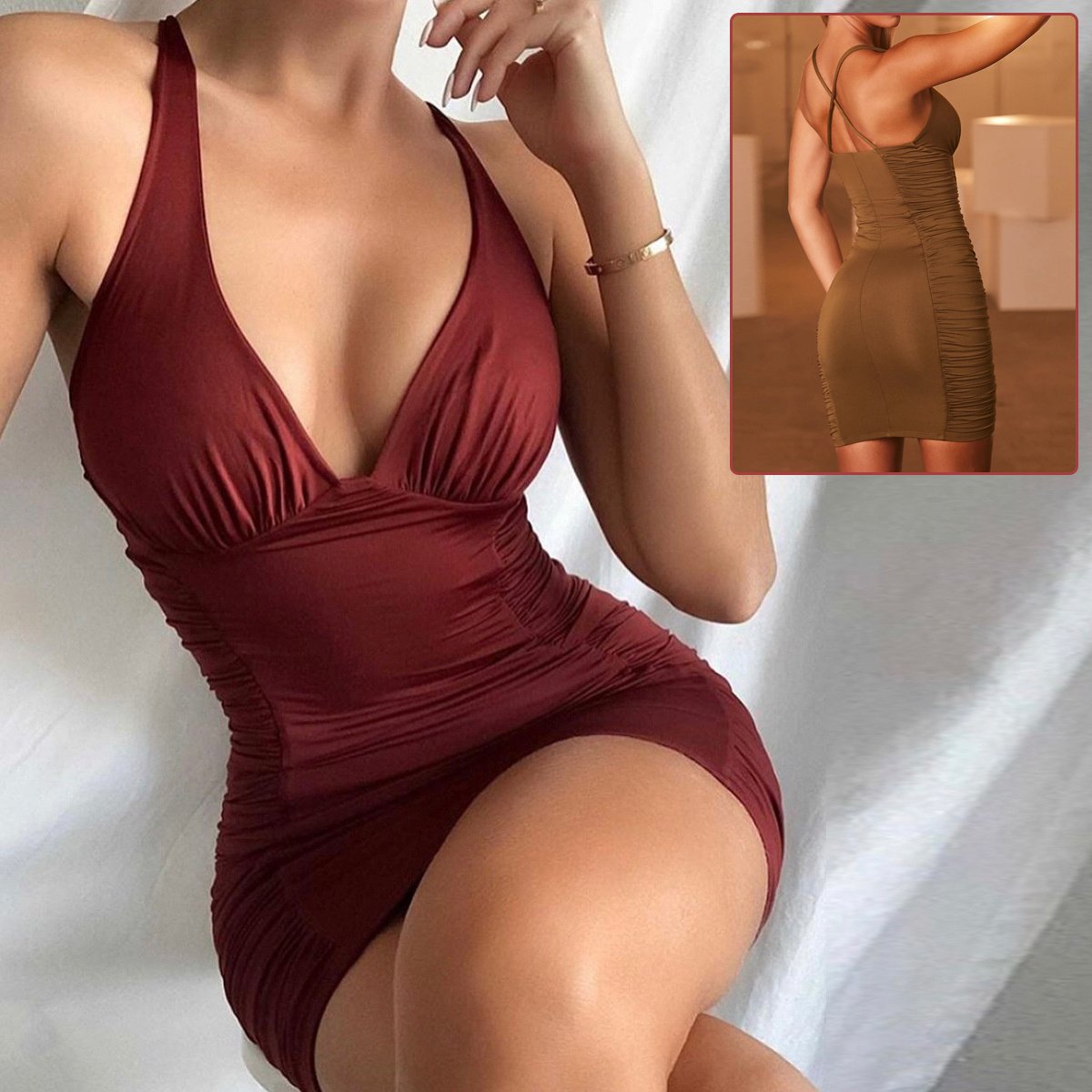 Sexy Deep V-neck Backless Dress