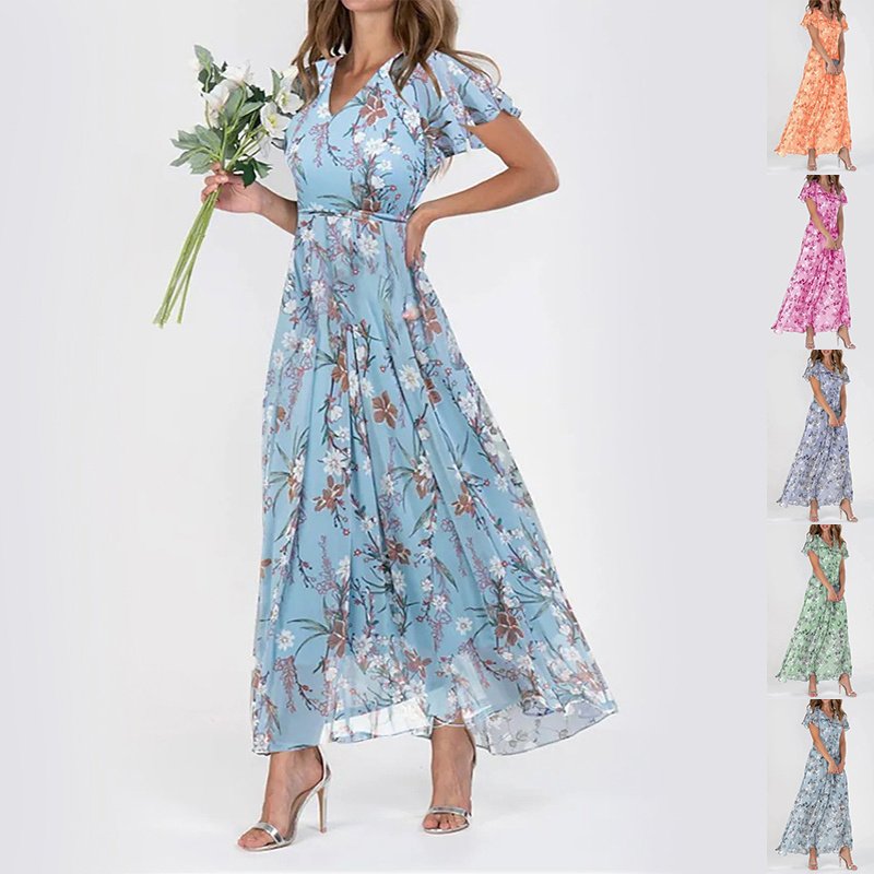Flowers Print Short Sleeve Summer Dress