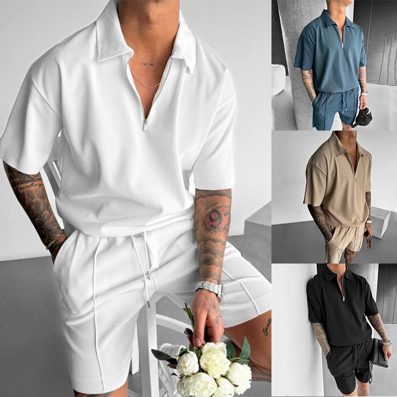 Men's Short Sleeve Zipper Polo Suits