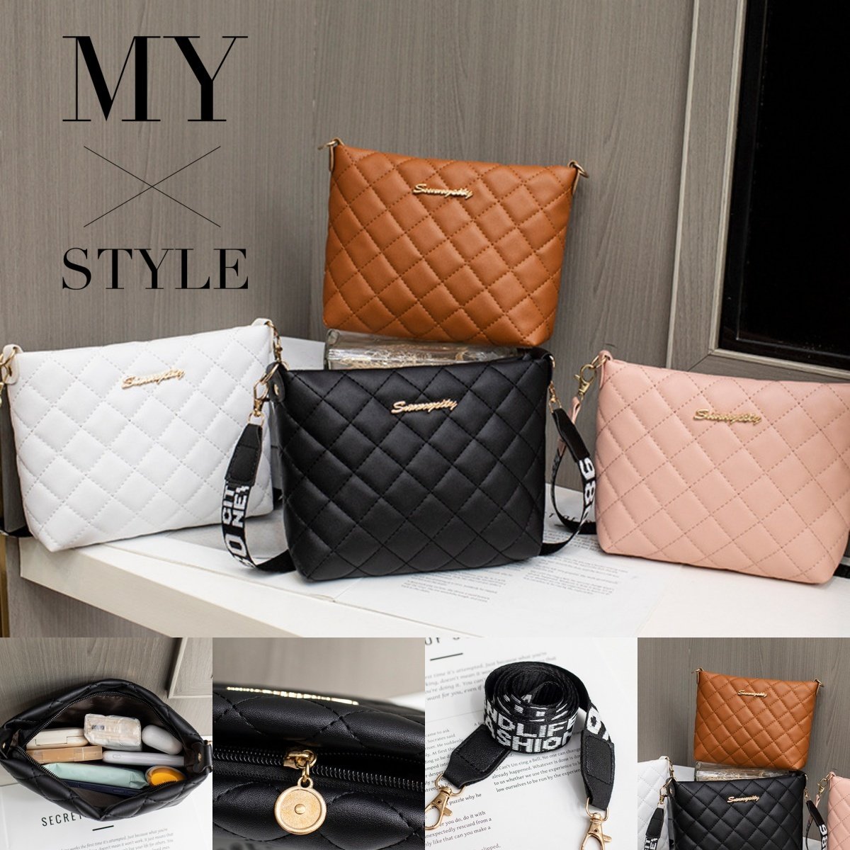 Female Lingge Embroidery Shoulder Chain  Bags