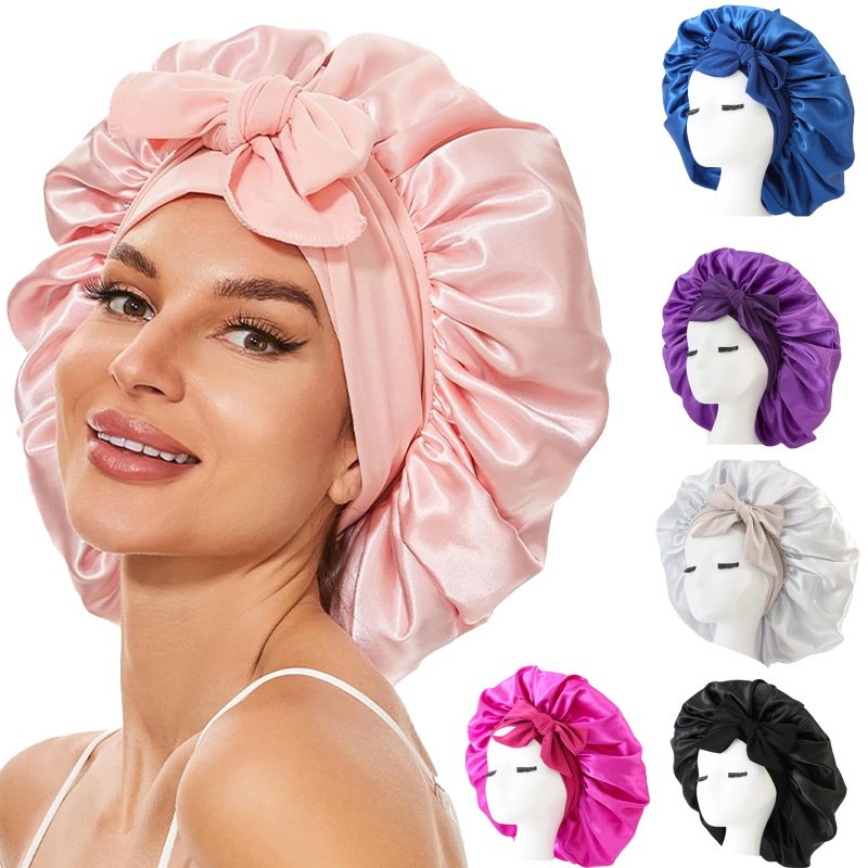 Silk Bonnet With Tie For Sleeping