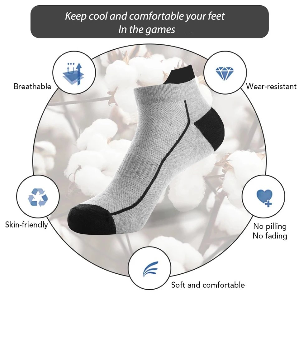 5 Pairs organic cotton men socks thin knit mesh ankle socks summer fitness breathable quick dry short sock for cycling Plus size