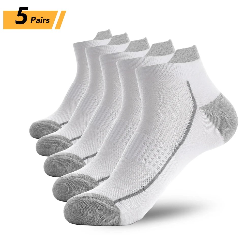5 Pairs organic cotton men socks thin knit mesh ankle socks summer fitness breathable quick dry short sock for cycling Plus size