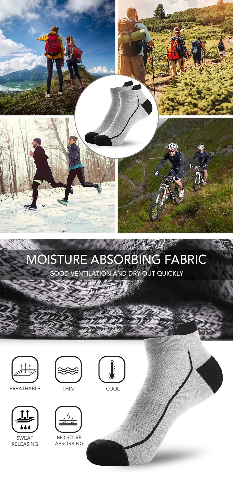 5 Pairs organic cotton men socks thin knit mesh ankle socks summer fitness breathable quick dry short sock for cycling Plus size