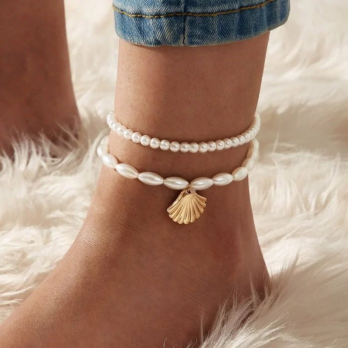 3 Pcs Beach Beaded Anklet Set for Women Vintage Summer Gold Color Starfish Shell Charms Anklet Vacation Daily Wear Jewelry Gifts