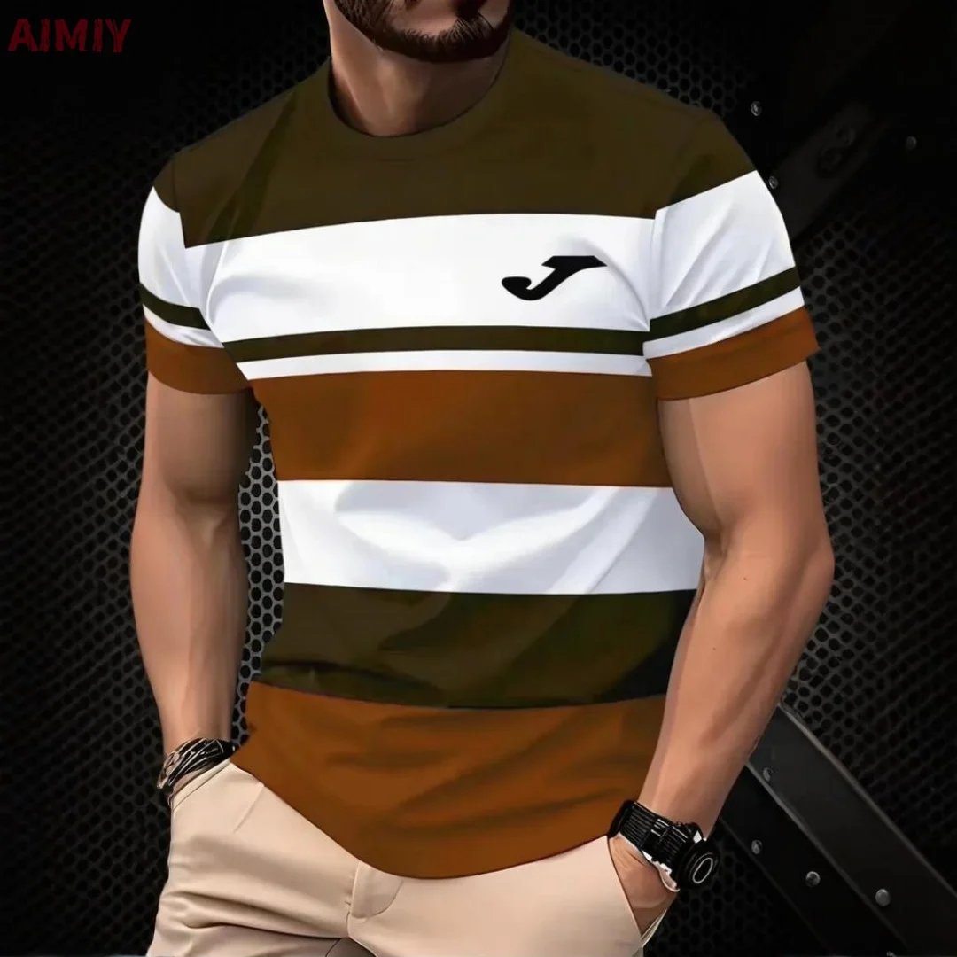 Men's Oversized T-shirt Summer Outdoor Casual Round Neck Short Sleeve Top Striped Printed Style OverSize Loose Men's Clothing