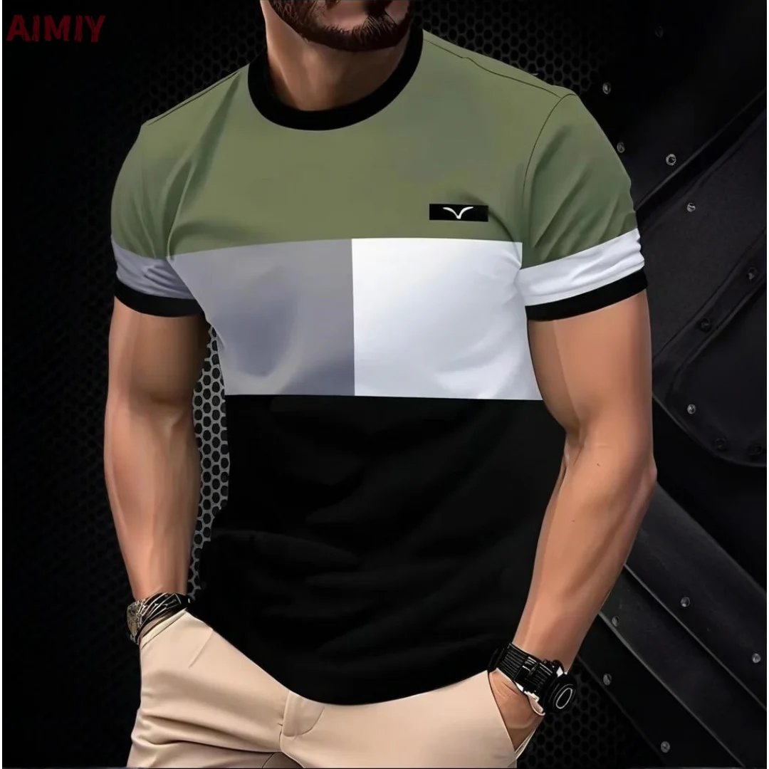 Men's Oversized T-shirt Summer Outdoor Casual Round Neck Short Sleeve Top Striped Printed Style OverSize Loose Men's Clothing