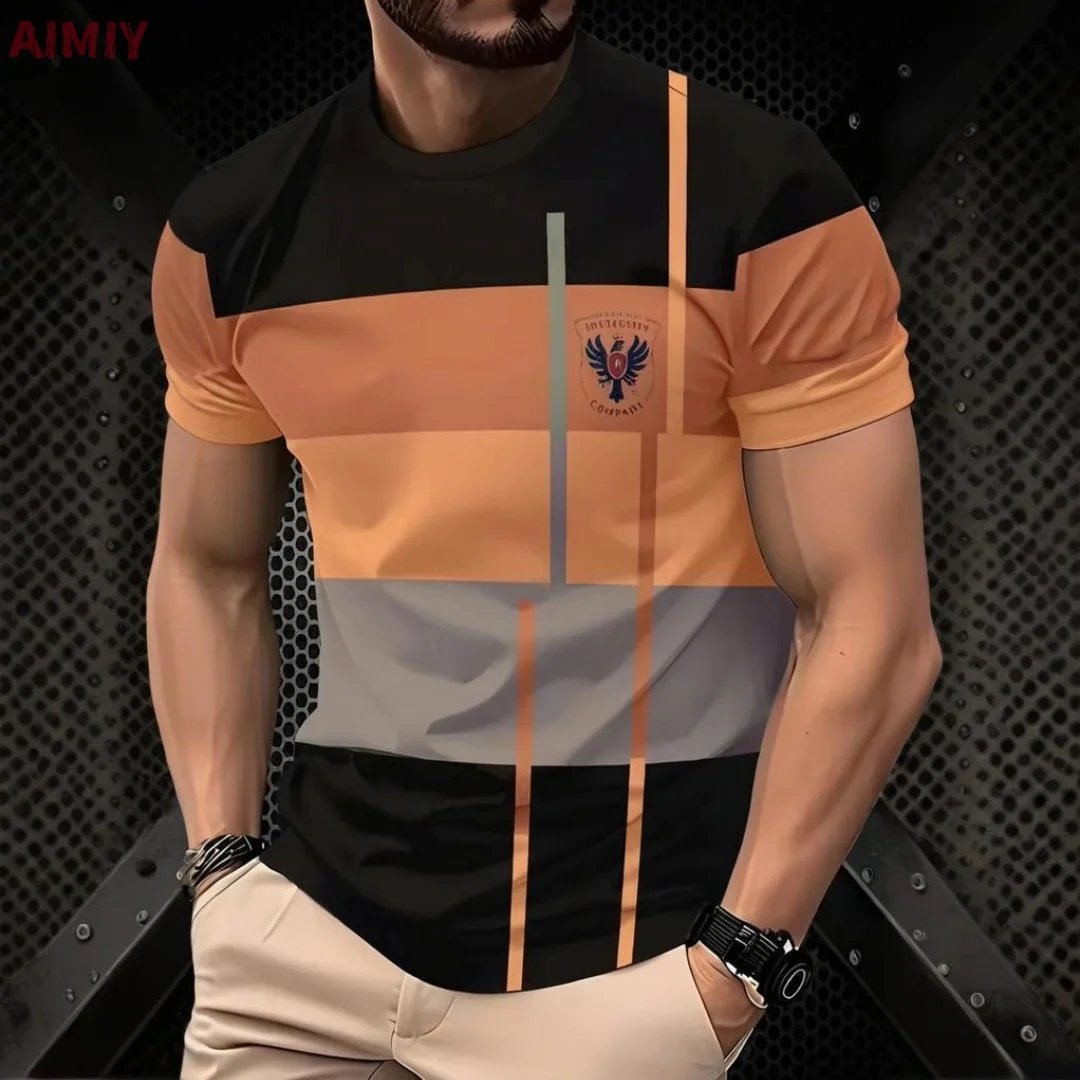 Men's Oversized T-shirt Summer Outdoor Casual Round Neck Short Sleeve Top Striped Printed Style OverSize Loose Men's Clothing