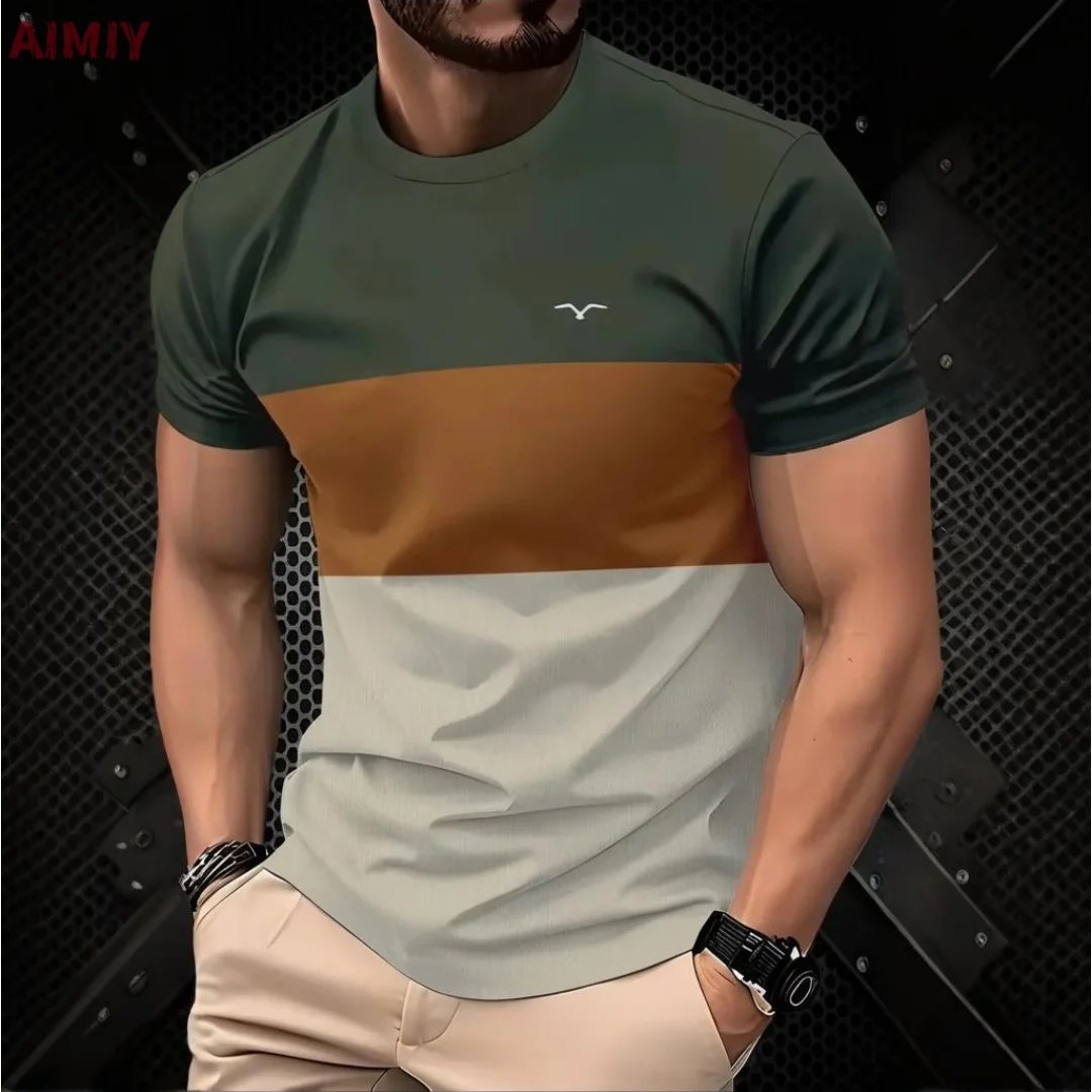Men's Oversized T-shirt Summer Outdoor Casual Round Neck Short Sleeve Top Striped Printed Style OverSize Loose Men's Clothing
