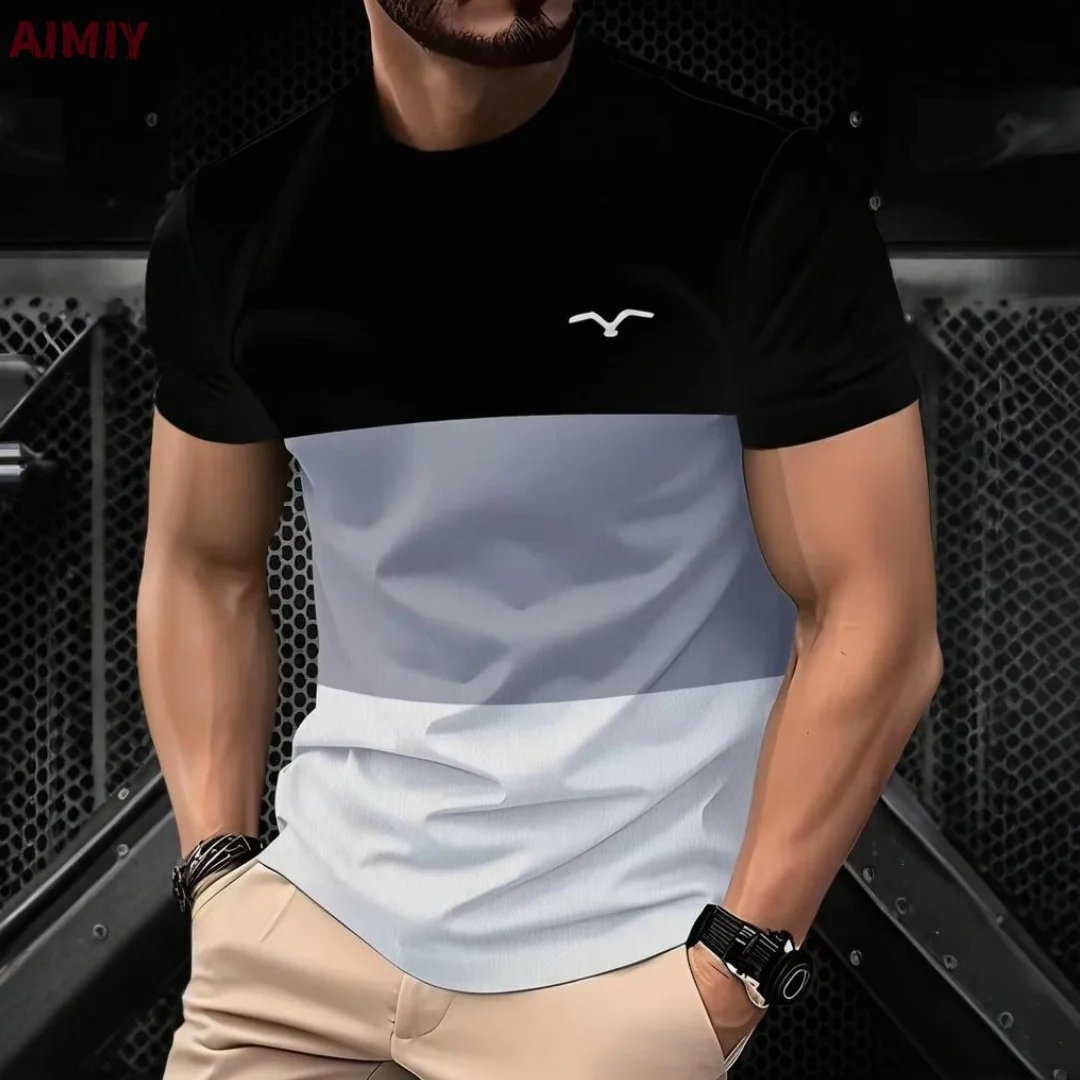 Men's Oversized T-shirt Summer Outdoor Casual Round Neck Short Sleeve Top Striped Printed Style OverSize Loose Men's Clothing
