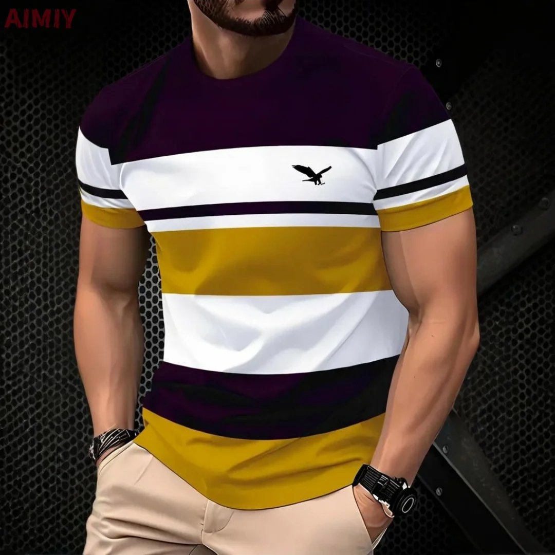 Men's Round Neck Striped Printed Tops